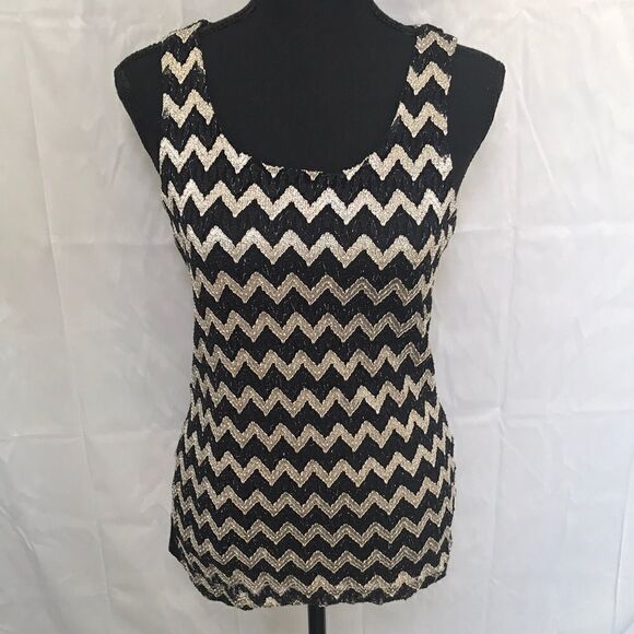 Studio Y, Chevron Metallic Black, and White Tank, Medium. - Picture 1 of 7
